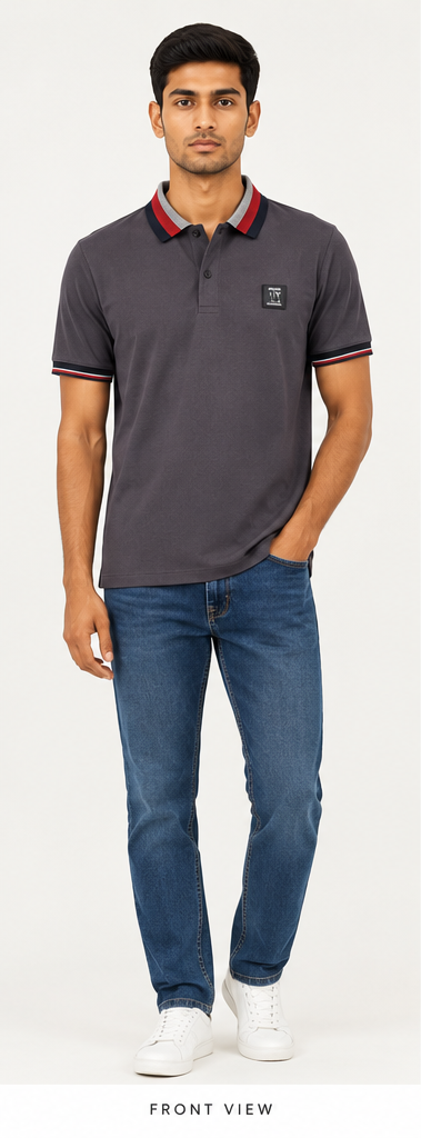 Crest Tipped Charcoal Pique Polo