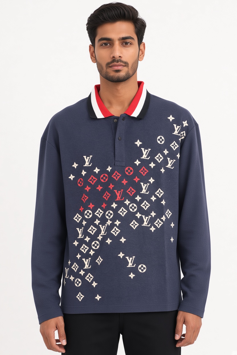 Heritage Monogram Long-Sleeve Knit Polo