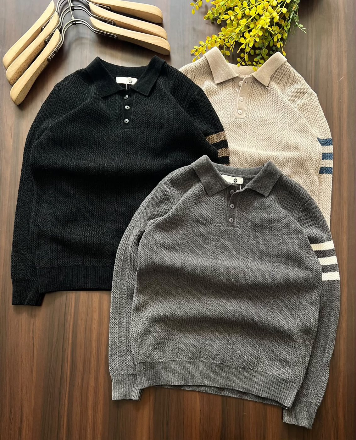 Textured Knit Long-Sleeve Polo